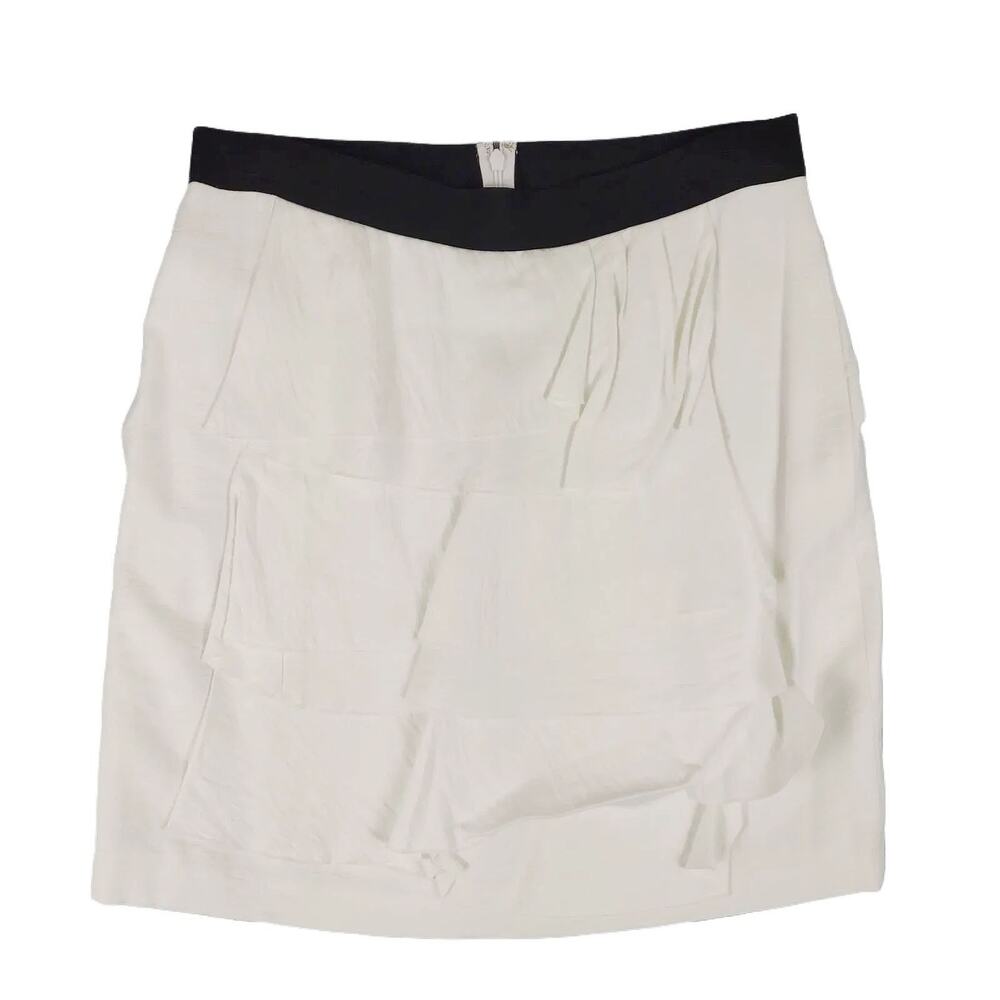 BCBG Maxazria White Ruffle Layered Rayon Mini Skirt, Women's 6 Elastic‎ Waist